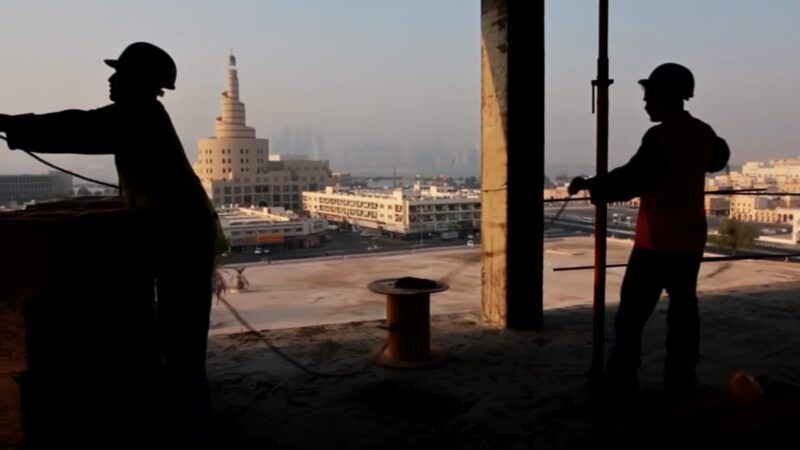 Worker Building a Stage during Qatar World Cup